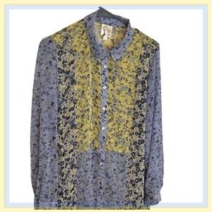 Fig and Flower Floral Print Button Down Long‎ Sleeve Blouse Top Sz. L